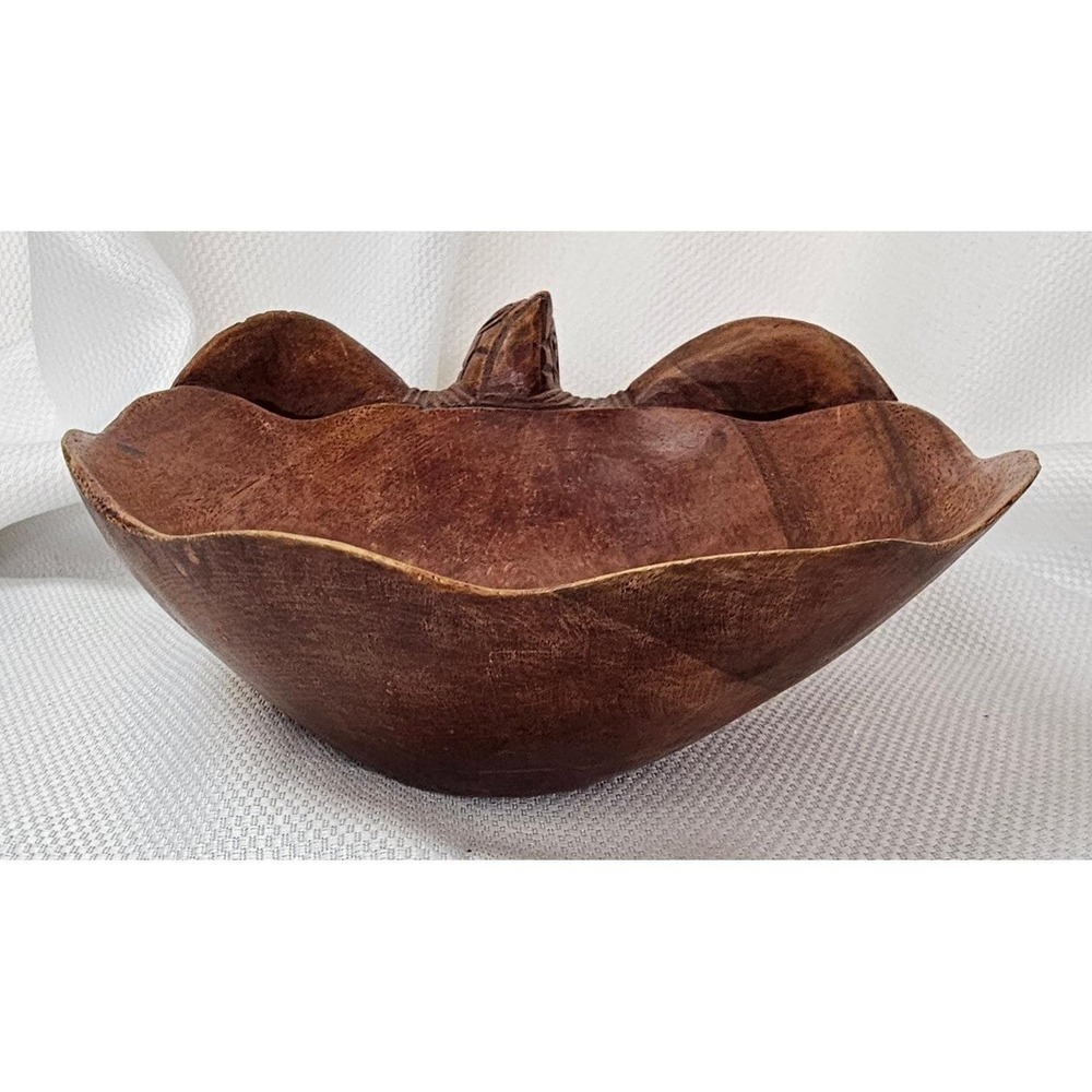 VTG Hand‎ Carved Wooden Sea Turtle Decorative Bowl Brown Tropical Coastal Decor